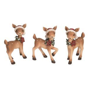 Transpac Nostaglia Collection Three Assorted Deer with Santa Hat and Wreath